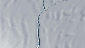 Retakan yang terjadi tumbuh sekitar 1 kilometer per hari hingga kemudian benar-benar terpecah dari intinya. Tim kami di BAS telah bersiap untuk peristiwa ini selama bertahun-tahun, kata Direktur BAS, Jane Francis. Foto: British Antartic Survey