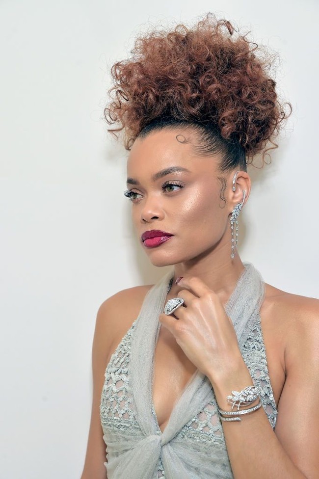 Andra Day tampil glowing di Golden Globes 2021. Bintang The United States Vs. Billie Holiday itu menambahkan lipstik fuchsia yang menambah kesan bold. Foto: Instagram