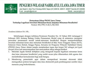 PWNU Jatim Dorong PBNU Tolak Perpres Investasi Miras Empat Provinsi