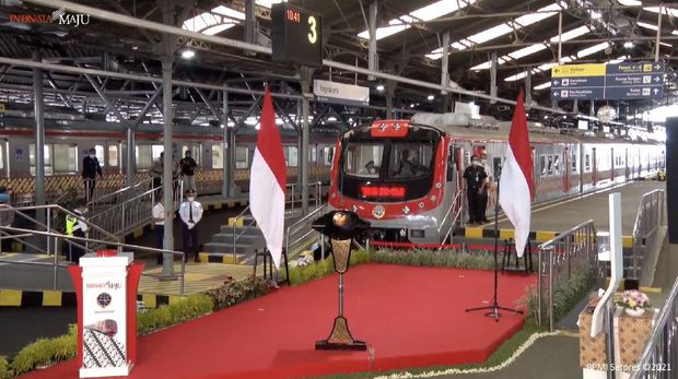 Peresmian pengoperasian kereta rel listrik lintas Yogyakarta-Solo, Yogyakarta,  Senin (1/3/2021). (Tangkapan layar Youtube Setpres RI)