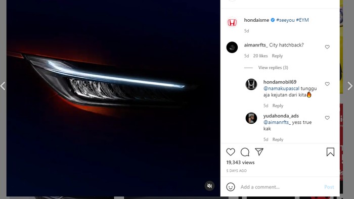 Teaser Honda City Hatchback di Instagram @hondaisme