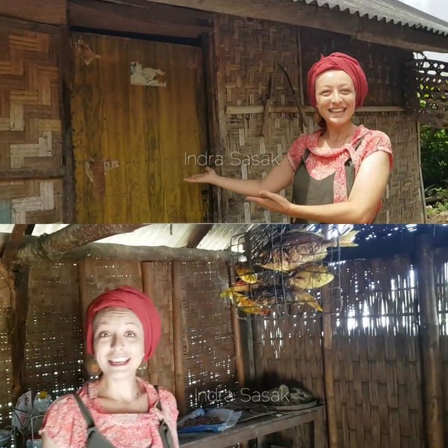 Di sini dapur so, kamu bisa melihat ada rice cooker yang cantik, kompor dan semua piring. Dan baskom berisi air. Untuk saya masih primitif dapur ini tapi tidak apa-apa. Aku ingin kursi kayu ini ada di rumah saya di Prancis, soalnya di sana tidak ada. Ini masih ada beras, kompor api dan makanan, ujar Melissa dengan antusias. Foto: Dok. tangkap layar akun Youtube Indra Sasak.