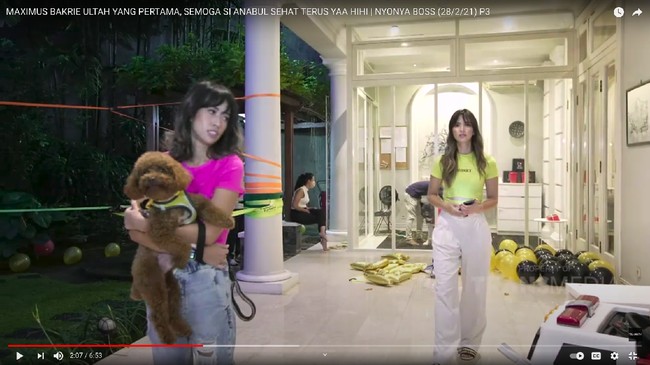 Melalui acara Nyonya Boss, Nia Ramadhani terlihat membagikan momen kemeriahan acara perayaan ulang tahun anjingnya yang bernama Maximus. Perayaan ulang tahun pertama Maxie itu digelar di rumah Nia Ramadhani. Foto: dok. tangkapan layar Youtube/Trans TV Official