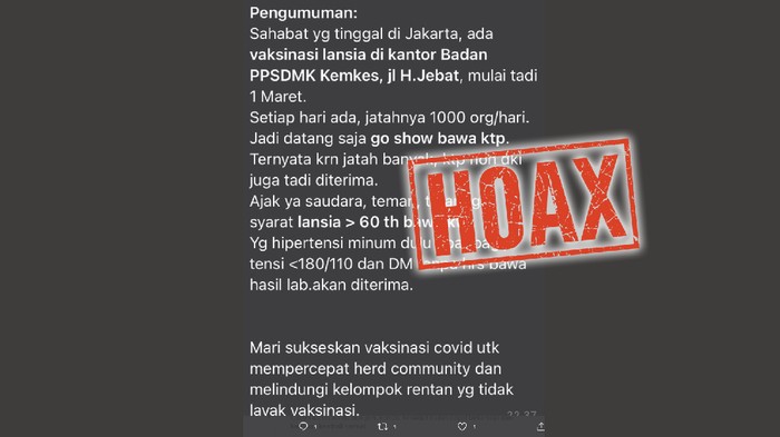 Beredar Pesan Vaksinasi di PPSDMK Hanya Perlu Bawa KTP Beredar Pesan Vaksinasi di PPSDMK Hanya Perlu Bawa KTP