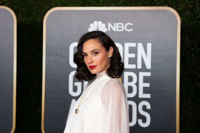 Gal Gadot arrives at the 78th Annual Golden Globe Awards at the Beverly Hilton in Beverly Hills, CA on Sunday, February 28, 2021.