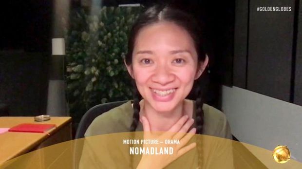 78th ANNUAL GOLDEN GLOBE AWARDS -- Pictured in this screen grab: Chloé Zhao, winner of Best Director – Motion Picture for 