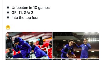 Tuchel pun banyak dipuji netizen karena performa Chelsea ganas di bawah asuhannya. Foto: Twitter