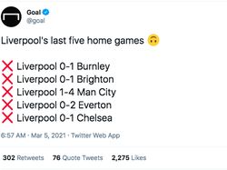 5 Kali Kalah di Kandang, Liverpool Jadi Bahan Ejekan