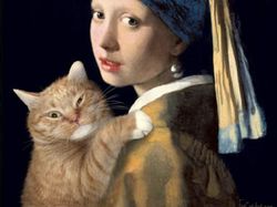 Gemasnya Si Kocheng Oren Berpose di Lukisan Ikonik