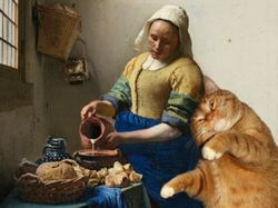 Gemasnya Si Kocheng Oren Berpose di Lukisan Ikonik