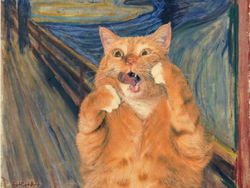 Gemasnya Si Kocheng Oren Berpose di Lukisan Ikonik