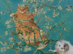 Gemasnya Si Kocheng Oren Berpose di Lukisan Ikonik