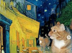 Gemasnya Si Kocheng Oren Berpose di Lukisan Ikonik