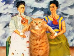 Gemasnya Si Kocheng Oren Berpose di Lukisan Ikonik