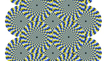 Rotating Snakes dibuat oleh Akyoshi Kitaoka di tahun 2003. Gambar ini bukan GIF melainkan benar-benar statis. Tapi jika dilihat pada satu bagian, bagian lainnya tampak bergerak. Foto: Insider