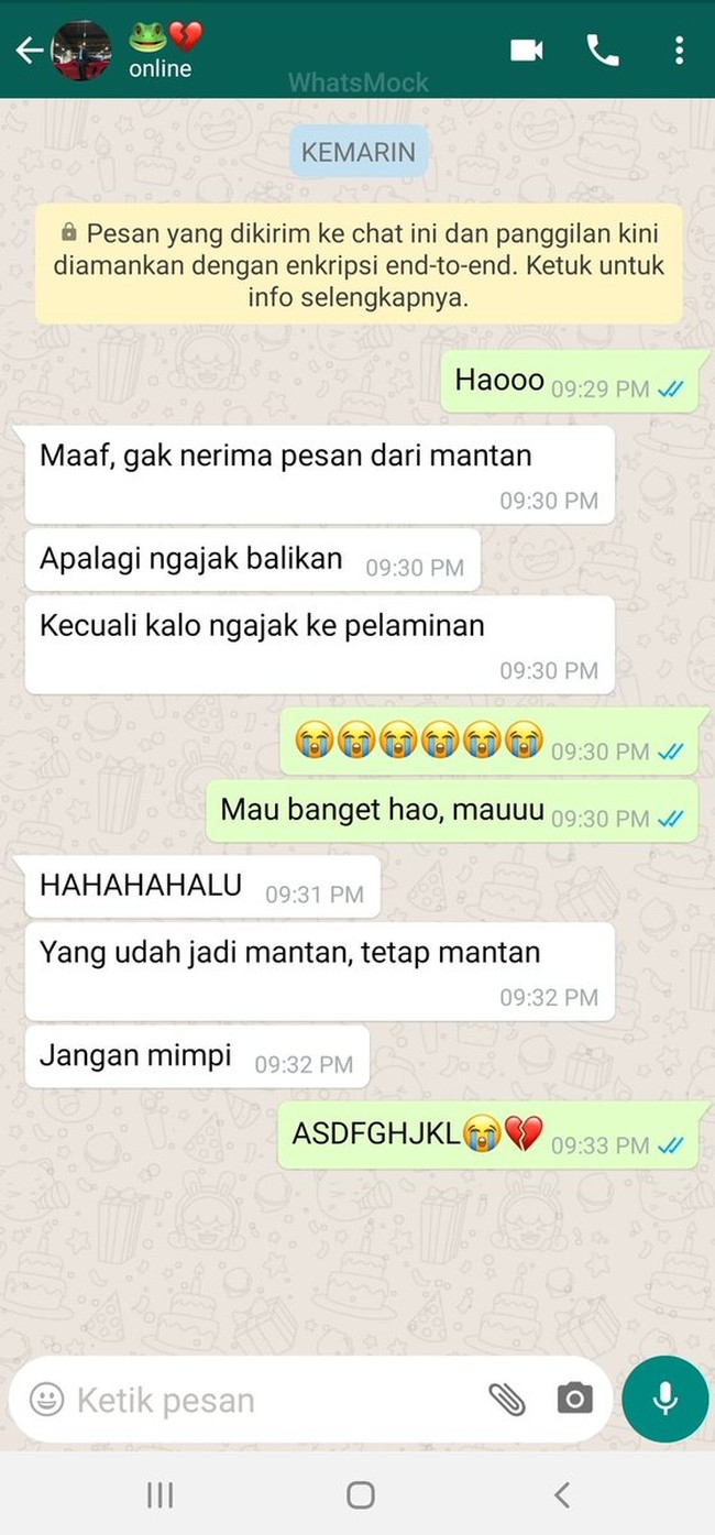 Nah kan, yang namanya mantan tetap mantan. Jangan halu deh mblo, jadi nyesek sendiri kan kalau gini jadinya. Foto: instagram/@duhreceh.id