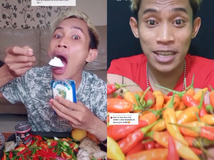 Mukbang ekstrem di live streaming Aksi Pria Mukbang Cabe dan Telur Mentah lewat Live Streaming TikTok