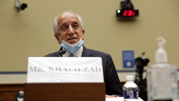WASHINGTON, DC - SEPTEMBER 22: U.S. Special Envoy for Afghanistan Zalmay Khalilzad testifies during a hearing before a subcommittee of the House Committee on Oversight and Reform September 22, 2020 on Capitol Hill in Washington, DC. The Afghan government and Taliban are 10 days into talks aimed at ending two decades of war, though the sides remain far apart and the level of violence in the war-torn country is unacceptably high, according to Zhalilzad.   Alex Wong/Getty Images/AFP (Photo by ALEX WONG / GETTY IMAGES NORTH AMERICA / Getty Images via AFP)