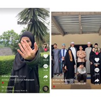 Jihan Salsabila membagikan momen bahagianya di akun TikToknya @jihansalsabila44. Ia melepaskan masa lajangnya dan menunjukkan cincin tanda bukti keseriusan ustaz pengisi acara Islam Itu Indah di Trans TV, Ustaz Syam. Dalam video yang diunggah Jijan tersebut, terlihat ada pertemuan keluarga kedua belah pihak dan ada juga Ustaz Maulana. Bismillah, mohon doanya #altiqtoqiah, tulis akun @jihansalsabila44. Foto: tangkap layar akun TikTok @jihansalsabila44.