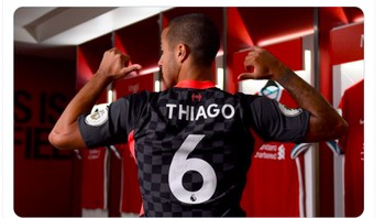 Thiago, berapa kali Liverpool kalah di kandang berurutan? Foto: Twitter
