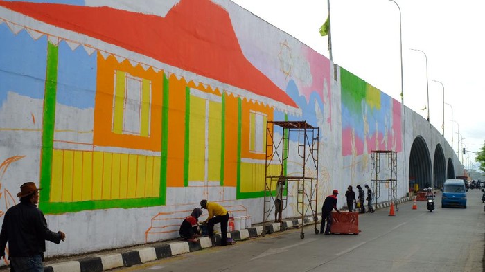 Mural Percantik Flyover Simpang Gaplek Tangsel (Foto: Andhika Prasetia/detikcom)
