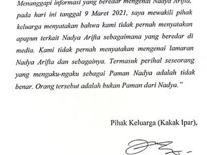 Keluarga Bantah Pengakuan  Orang yang Ngaku Paman Nadya Arifta