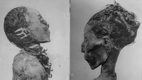 Dua mumi ditemukan oleh para arkeolog di Luxor, Mesir, dengan rambut palsu di kepala mereka. Mumi tersebut diperkirakan berusia 4.000 tahun. Getty Images/Keystone  