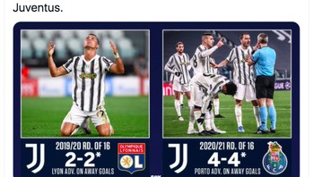 Musim lalu, Juve juga disingkirkan oleh PSG di babak 16 besar. Foto: Twitter