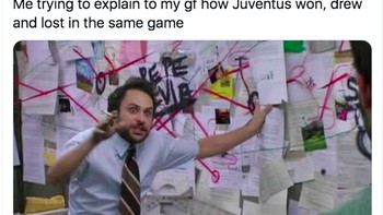 Bingungnya menjelaskan skor Juventus dan Porto karena meski skor keseluruhan imbang, Juventus gagal lolos. Foto: Twitter