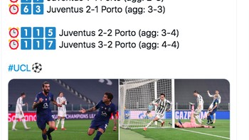 Menit-menit dramatis pertandingan Juventus dan Porto, tapi akhirnya Juventus kalah karena lebih banyak kemasukan gol di kandang sendiri. Foto: Twitter