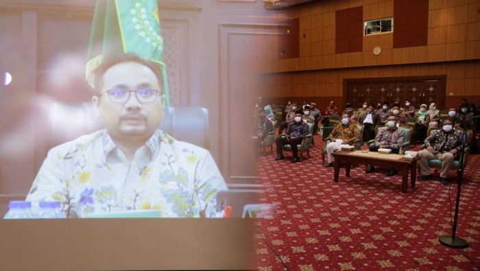 Menag Yaqut menyampaikan sambutan secara virtual