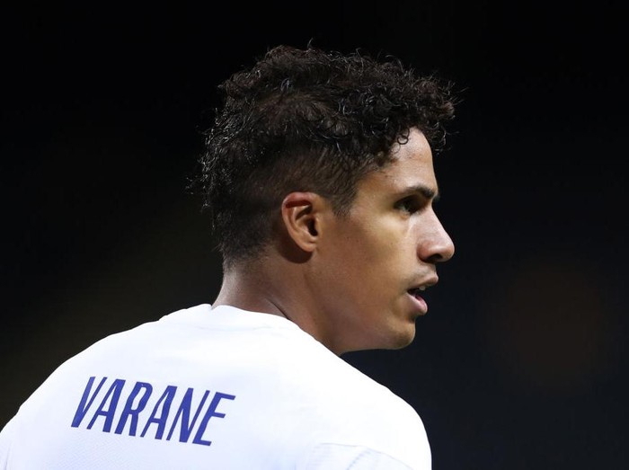 STOCKHOLM, SWEDEN - SEPTEMBER 05: Raphael Varane of France looks on during the UEFA Nations League group stage match between Sweden and France at Friends Arena on September 05, 2020 in Stockholm, Sweden. (Photo by Linnea Rheborg/Getty Images)