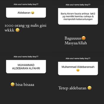 Zaskia Sungkar yang meminta referensi nama di akun Instagram Storynya