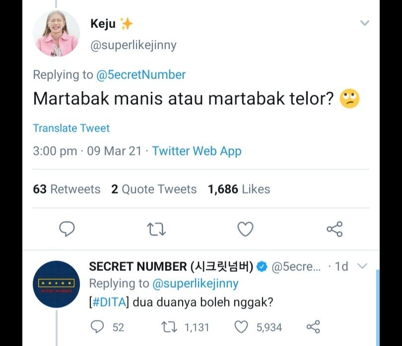 Dita Karang ungkap makanan favoritnya lewat Mention Party di akun resmi Twitter Secret Number.