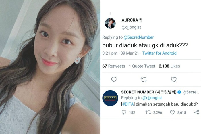 Dita Karang Dita Karang ungkap makanan favoritnya lewat Mention Party di akun resmi Twitter Secret Number.