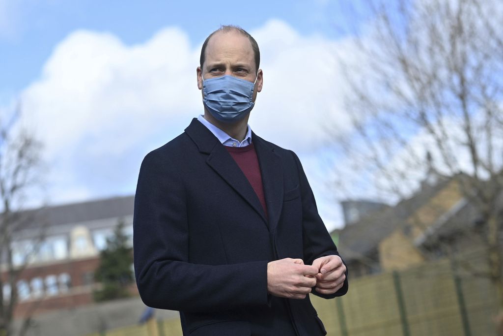 Britain's Prince William, with Kate, Duchess of Cambridge, visits School21, a school in east London, Thursday March 11, 2021. (Justin Tallis/Pool via AP)
