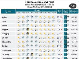 BMKG Sebut 21 Kota/Kab di Jatim Masih Dibayangi Hujan Siang dan Malam Hari