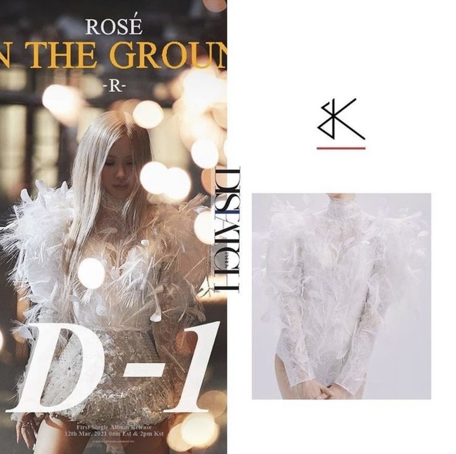 Gaya mewah Rose BLACKPINK ini berasal dari koleksi Bridal Kong, brand fashion Korea yang menjual gaun pengantin. Ia terlihat cantik bak bidadari saat mengenakan gaun putih ini dalam foto teaser “On The Ground”.  Foto: Instagram dispatch_style