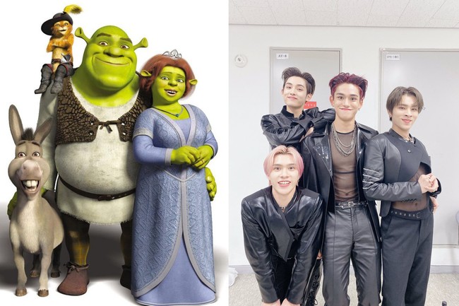 Dalam formasi lengkap, kini Xiao Jun digaet sebagai Princess Fiona. Foto yang diunggah Hendery di akun Weibo ini dibanjiri komentar para penggemar yang ikut ngakak.Foto: dok. Dreamwork, dok. Weibo WayVHENDERY