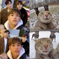 Ide kocak grup WayV bermula dari foto yang diunggah Lucas WayV ini. Ia menirukan Manny the Selfie Cat, mengajak Winwin dan Hendery sebagai dua anjing di belakangnya. Foto: Instagram lucas_xx444