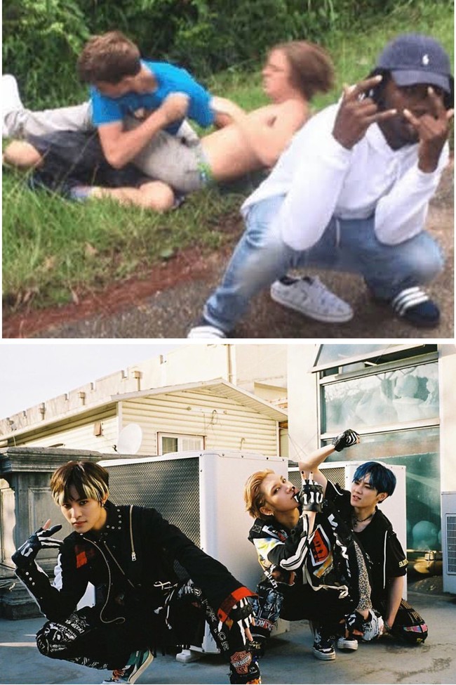 Saat promosi album “Awaken The World”, Kun WayV mengunggah foto ‘tak biasa’ bersama Ten dan Yangyang. Para penggemar pun menyadari ketiganya menirukan meme kocak seakan sedang bertengkar. Foto: Twitter, Instagram kun11xd