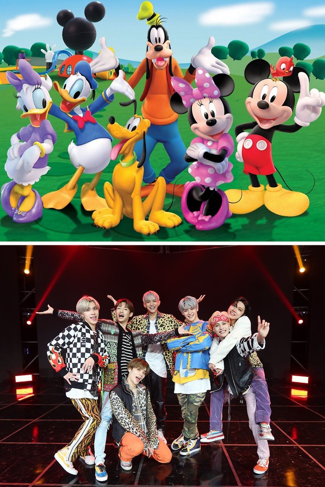 Pada Kamis (11/3/2021) kemarin, SM Entertainment mengunggah foto kocak grup WayV saat menirukan karakter Mickey Mouse Clubhouse. Tingkah ketujuh member Hendery, Winwin, Lucas, Kun, Yangyang, Ten, dan Xiao Jun pun bikin penggemar ngakak. Foto: dok. Disney, dok. SM Entertainment