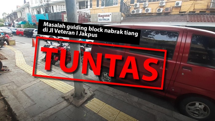 Masalah guiding block nabrak tiang di Jl Veteran I Jakpus sudah tuntas. (Repro: Mindra Purnomo/detikcom)