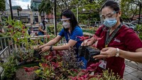 Sejumlah seniman bersama tenaga kesehatan di Filipina merombak ranjang rumah sakit menjadi taman bunga, Manila, Minggu (14/3/2021).