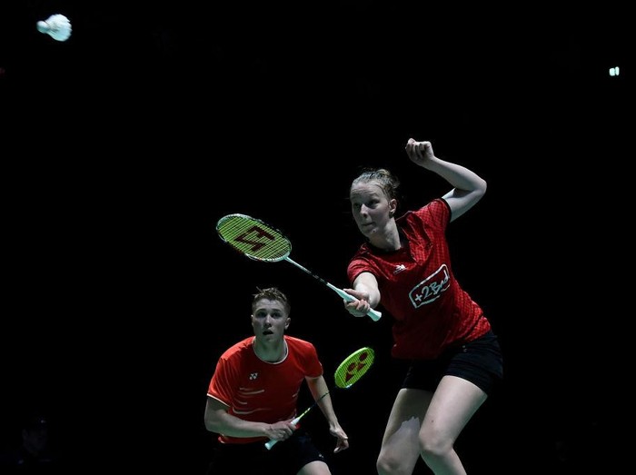 CHOFU, JAPAN - JULY 25: Thom Gicquel and Delphine Delrue of France compete in the mixed doubles match against Chan Peng Soon and Goh Liu Ying of Malaysia on day three of the Daihatsu Yonex Japan Open Badminton Championships, Tokyo 2020 Olympic Games test event at Musashino Forest Sport Plaza on July 25, 2019 in Chofu, Tokyo, Japan. (Photo by Matt Roberts/Getty Images)