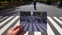 Perbandingan situasi jalan raya sebelum dan sesaat Hari Raya Nyepi Tahun Saka 1943 di wilayah Desa Sumerta Kelod, Denpasar, Bali, Minggu (14/3/2021). ANTARA FOTO/Nyoman Hendra Wibowo.