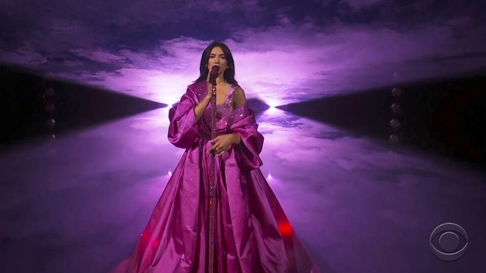 Dua Lipa arrives at the 63rd annual Grammy Awards at the Los Angeles Convention Center on Sunday, March 14, 2021. (Photo by Jordan Strauss/Invision/AP)