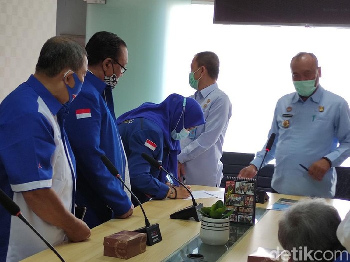 DPD Partai Demokrat Jateng datangi kantor Kemenkumham Jateng, Semarang, Selasa (15/3/2021).