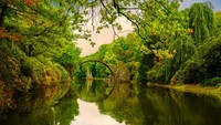 Menariknya lagi dari jembatan ini adalah jika dilihat dari kejauhan, jembatan terlihat berupa lingkaran sempurna karena adanya pantulan dari genangan air di bawahnya. Sangat penuh estetika!