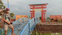 Daya tarik destinasi ini adalah gapura ala Jepang yang dikenal dengan nama Torii. Gapura berwarna orange itu unik karena berada di tengah-tengah rawa dan persawahan. 